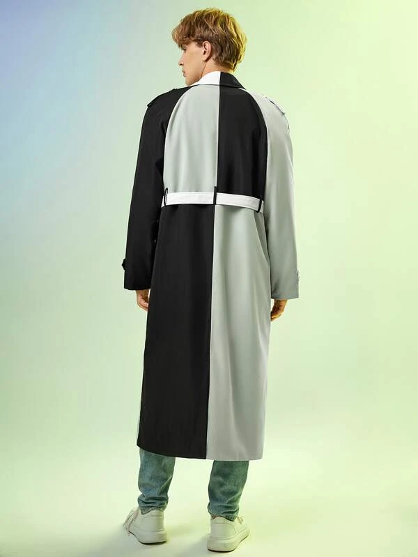 Alien Print Belted Trench Coat for Stylish Men