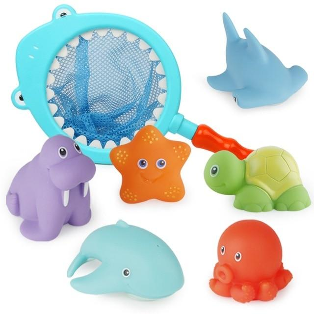 7 PCS Bath Toys for 3 Year Olds Children Water Toys Soft Rubber Shark Sea Animals