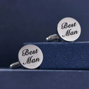 1pair Fashionable Stainless Steel Slogan Detail Round Cufflinks For Men For Gift