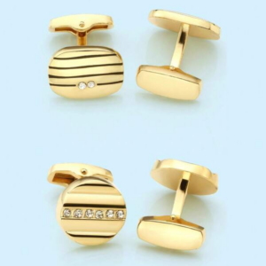 2pairs Round & Square Cufflinks With Adhesive Rhinestones For Business, Work, Wedding Gift