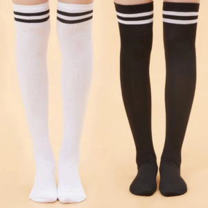 2pairs Striped Over The Knee Black & White Socks