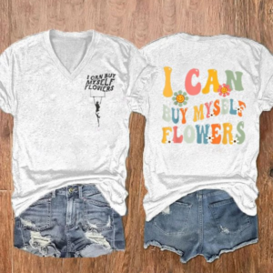 Women’s Letter Print Casual V-Neck T-Shirt