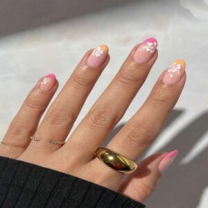 Get Glamorous With 24pcs Long Almond Flower Pattern Full Cover Fake Nail Kit