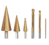 6PCs HSS Step Drill Bit Sets Straight Titanium Coated Cone Hole Cutter Automatic Center Punch Spiral Twist Saw Drill Bit