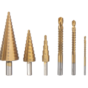 6PCs HSS Step Drill Bit Sets Straight Titanium Coated Cone Hole Cutter Automatic Center Punch Spiral Twist Saw Drill Bit
