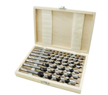 8Pcs 230mm Hexagonal Carbon Steel Auger Bit Set Wooden Case Machined Woodworking Turret Drill Punching Door Lock Reaming Drill Kit