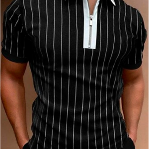 Men’s Vintage Striped Print Colorblock Print Casual Polo Shirt