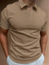 Solid Color Striped Short-Sleeved V-Neck Pullover Polo Shirt