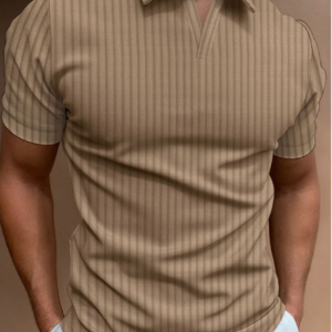 Solid Color Striped Short-Sleeved V-Neck Pullover Polo Shirt