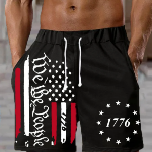 Men’s Independence Day American Flag We The People 1776 Print Track Shorts