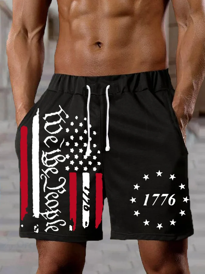Men's Independence Day American Flag We The People 1776 Print Track Shorts