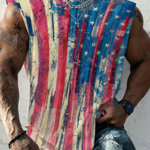 Men’s 4th of July Flag Print Casual Tank Top