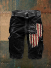 Men’s Vintage American Flag Print Casual Cargo Shorts