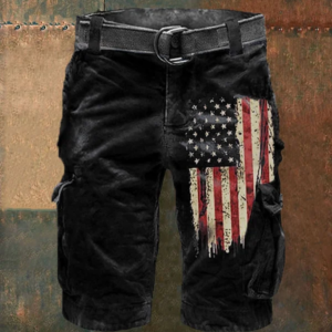 Men’s Vintage American Flag Print Casual Cargo Shorts