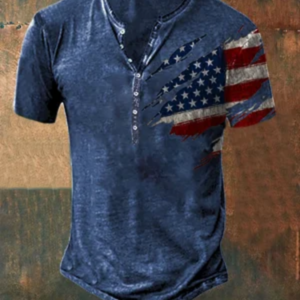 Casual Button Neck Short Sleeve Printed T-Shirt