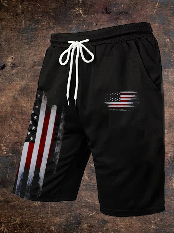 Men's Casual Vintage Flag Printed Shorts