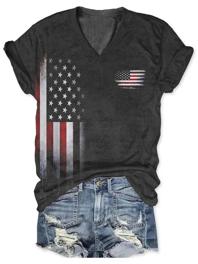 Vintage Flag Print Short Sleeve T-Shirt
