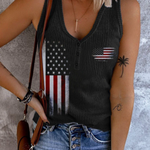 Vintage Flag Print Sleeveless Tank Top