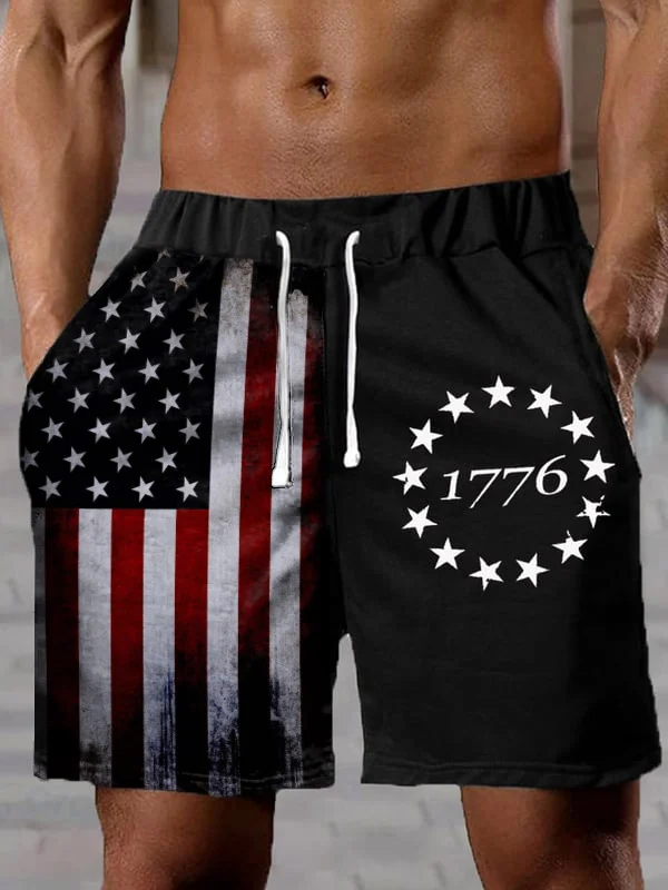 Men's Vintage Flag Printed Shorts