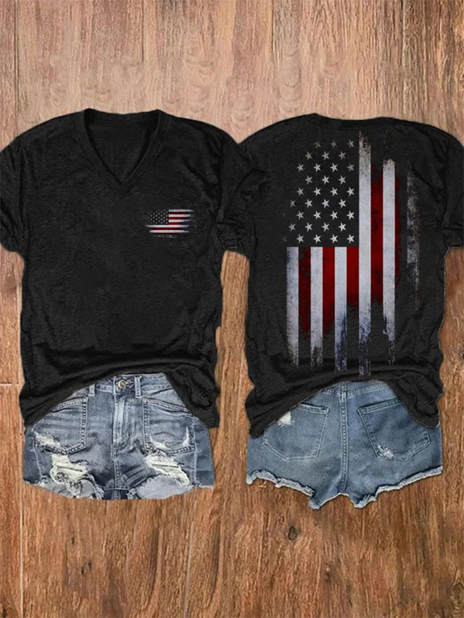 Women's Vintage Flag Print Casual T-Shirt