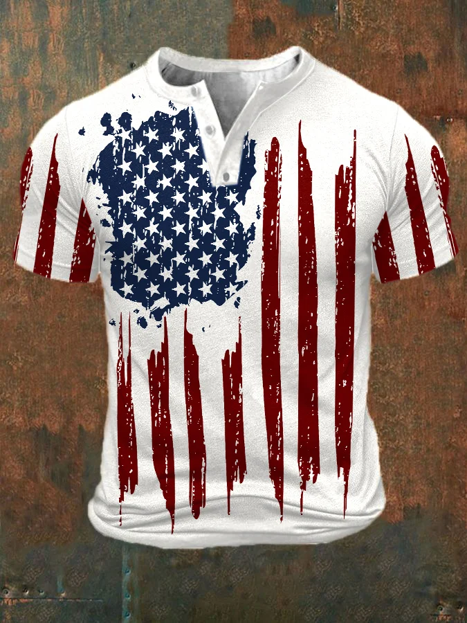 Men's Printed Button Neck Short Sleeve T-Shirt