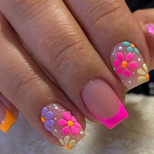 Transform Your Nails With 24pcs Short Square Flower Pattern Full Cover Fake Nail Kit