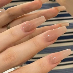Elevate Your Style with 24pcs Long Coffin Plain Nude Solid Glossy Fake Nail & 1sheet Tape & 1pc Nail File