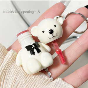 New Little Bear Paradise Mirror Lip Glaze White Bear 6 Color Keychain Lipstick Student Affordable 6 Color Factory