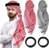 Funtery 4 Pcs Arab Head Scarf for Men with Lgal Aqel Rope Middle East Desert Shemagh Wrap Arab Costume