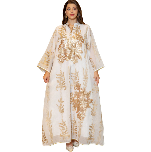 Middle East new burnt flower sequins dress light luxury celebrity party dress dress Muslim abaya