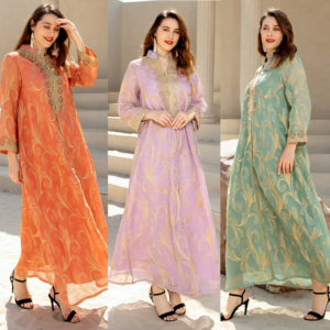 AB191 Muslim 2022 new spring and summer foreign trade women’s Arab long-sleeved abaya Middle East hem dress