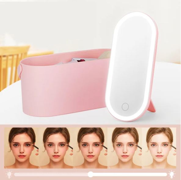 Makeup bag with LED makeup mirror