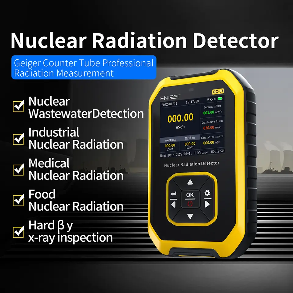 FNIRSI GC-01 Geiger Counter, Nuclear Radiation Detector with LCD Display, Beta Gamma X-Ray Detect, Sound/Light/Vibrate Alarm, 5 Dosage Units, 1100mAh