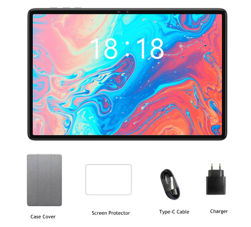 N-ONE NPad S MT8183 Octa Core 4GB RAM 64GB ROM 10.1 Inch Android 12 Tablet With Case Cover and Glass Screen Protector - Gray