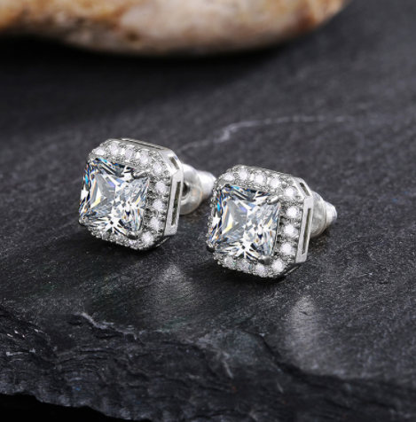 Cao Shi cross-border explosive hot selling delicate square women's earrings full of diamond inset green zircon earrings jewelry