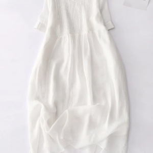 Elegant pleated loose cotton linen dress