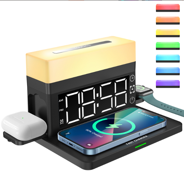 N65 Cross-border new multifunctional wireless charger 15W fast charging desk lamp alarm clock six in one for Apple Huawei