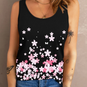 Cherry Blossom Printed Crew Neck Tank Top