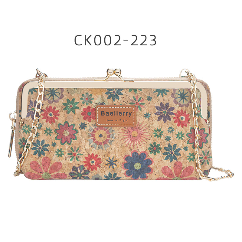 baellerry cork material new less ladies multifunctional long cell phone bag fashion crossbody bag print wallet