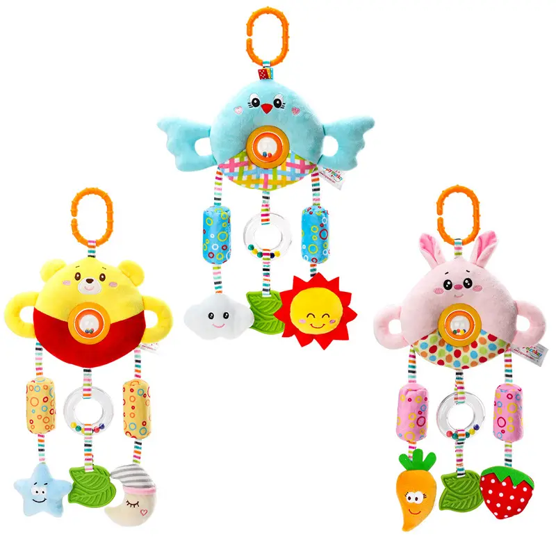 Baby wind chimes 0-3 years old bed hanging hand rattle bell Turn bead plush doll baby toys