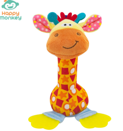 Happy Monkey Baby holding cartoon animal rattle tooth glue can chew to soothe baby toys cross-border