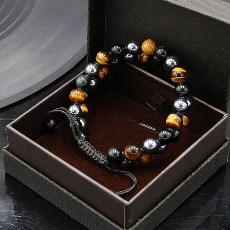 Triple Protection Bracelet - Tiger Eye Onyx and Black Gallstone