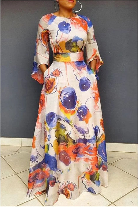 Casual Elegant Print Patchwork O Neck A Line Dresses