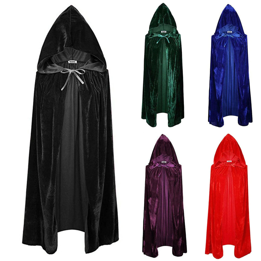 Halloween Velvet Cloak Cape Hooded Medieval