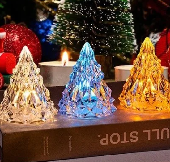 Night Light Crystal Mini Christmas Tree Light Flameless LED