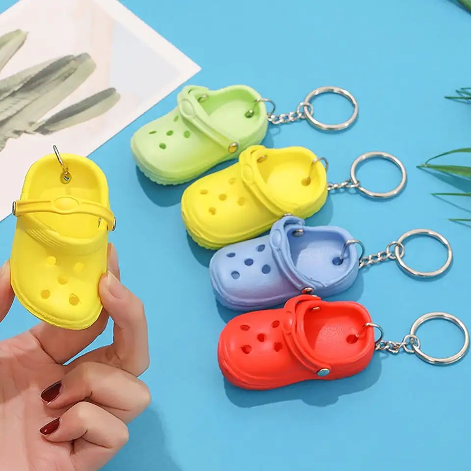 Cute Keychain Shoe Charms Mini Croc Keychain Pendant Shoe Decor DIY Crafting Rubber Slipper Key Chain Shoe