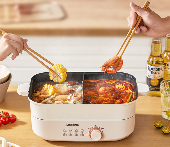 MODONG electric hot pot split electric cooking pot multifunctional household electric stir-fry mandarin ducks pot hot pot household small electric coo