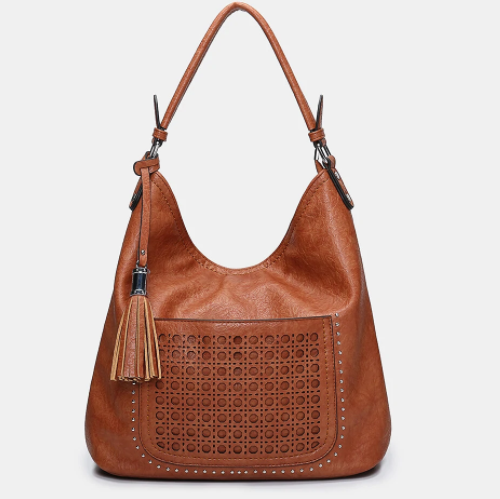 Laser Cut Bag Tassel Rivet Tote Bag