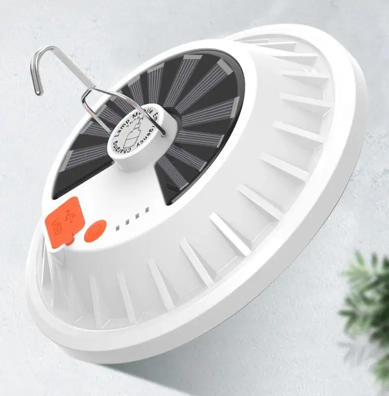 Solar Rechargeable LED UFO Lights Home Power Outage Emergency Light Bulb Outdoor Camping Lights Night Market Stall Lights