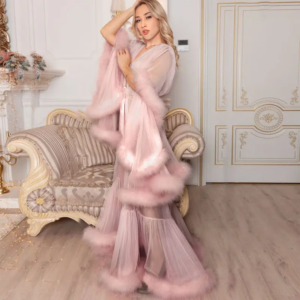 Marabou Feather Dressing Gown Boudoir feather robe Long Luxury Burlesque wear Sexy Lingerie Valentine’s gift Transparent Dress
